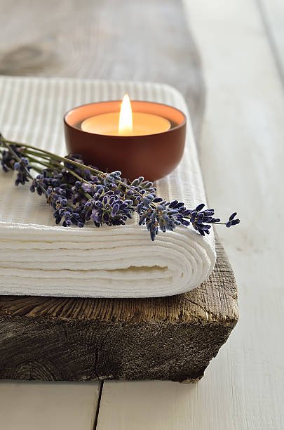 Spa setting with aroma lavender candle